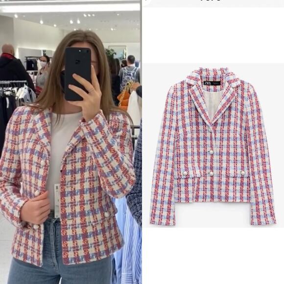 ZARA PEARL BUTTON TEXTURED JACKET MULTICOLORED - Picture 1 of 14